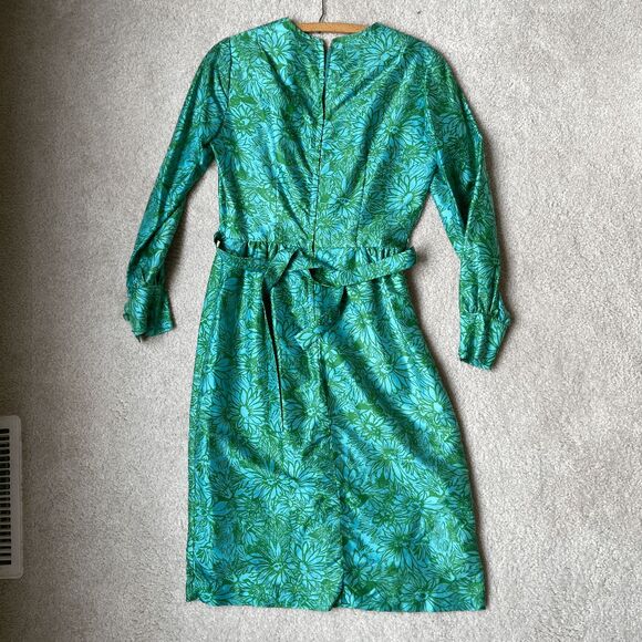 Vintage 1950s–60s Silk Floral Wiggle Dress with Belt – Union Made USA, S/M - Picture 10 of 12
